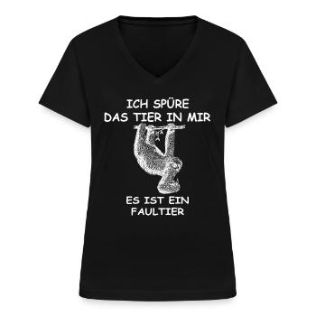 Lustiges Faultier ich spüre das Tier in mir - Frauen-T-Shirt mit V-Ausschnitt - Schwarz - Vorne - Lela (165cm)