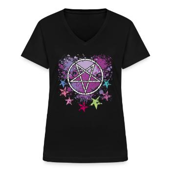 Pentagramm mit Sternen - Frauen-T-Shirt mit V-Ausschnitt - Schwarz - Vorne - Lela (165cm)