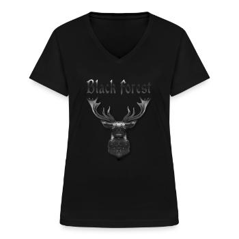 Schwarzwald Hirsch Wildtier - Frauen-T-Shirt mit V-Ausschnitt - Schwarz - Vorne - Lela (165cm)