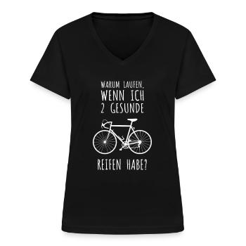 Lustiger Spruch Rennrad - Fahrrad, Radsport witzig - Frauen-T-Shirt mit V-Ausschnitt - Schwarz - Vorne - Lela (165cm)