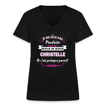 je ne suis pas Parfaite Christelle - T-shirt col V Femme - noir - Devant - Lela (165cm)