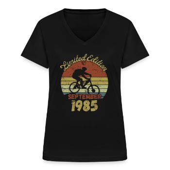 Birthday Bicycle Bike September 1985 - Women's V-neck T-shirt - black - Front - Lela (165cm)