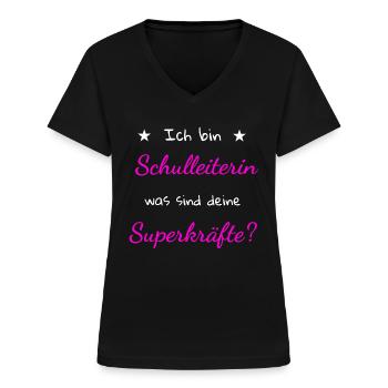 Schulleitung Schulleiterin Schule Geschenk Idee - Frauen-T-Shirt mit V-Ausschnitt - Schwarz - Vorne - Lela (165cm)