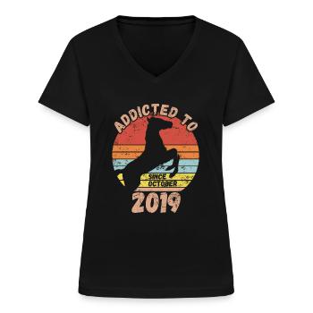 Anniversaire Équitation Octobre 2019 - T-shirt col V Femme - noir - Devant - Lela (165cm)