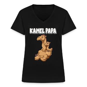 Kamel Papa für Papas - Frauen-T-Shirt mit V-Ausschnitt - Schwarz - Vorne - Lela (165cm)