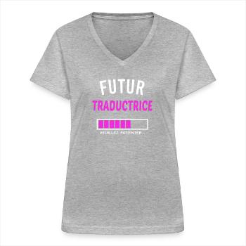 futur traductrice - T-shirt col V Femme - gris chiné - Devant - Lela (165cm)