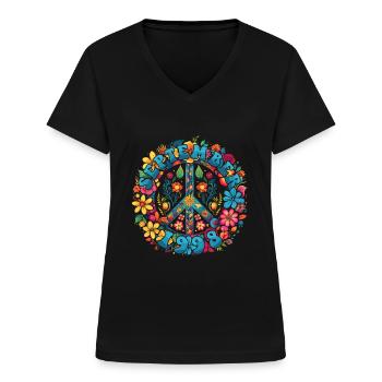 Flower Power Hippie Birthday - September 1998 - Women's V-neck T-shirt - black - Front - Lela (165cm)