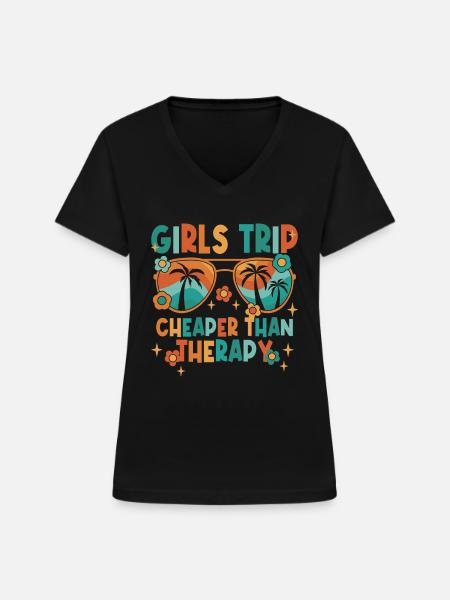 Mädelsreise Sommerferien - Frauen-T-Shirt mit V-Ausschnitt - Schwarz