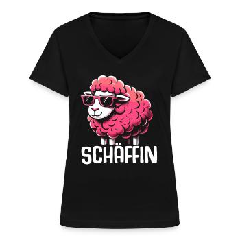 Chef Chefin Schaf Geschenk Schäfin Spruch - Frauen-T-Shirt mit V-Ausschnitt - Schwarz - Vorne - Lela (165cm)