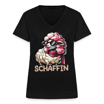 Chef Chefin Schaf Geschenk Schäfin Spruch - Frauen-T-Shirt mit V-Ausschnitt - Schwarz - Vorne - Lela (165cm)