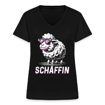 Chef Chefin Schaf Geschenk Schäfin Spruch - Frauen-T-Shirt mit V-Ausschnitt - Schwarz - Vorne - Lela (165cm)