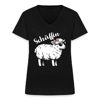 Chef Chefin Schaf Geschenk Schäfin Spruch - Frauen-T-Shirt mit V-Ausschnitt - Schwarz - Vorne - Lela (165cm)
