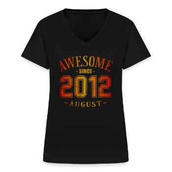 August 2012 - Birthday in August Awesome - Women's V-neck T-shirt - black - Front - Lela (165cm)