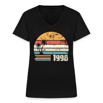 1998 Geburtstagsgeschenk - Made in 1998 Retro 1998 - Frauen-T-Shirt mit V-Ausschnitt - Schwarz - Vorne - Lela (165cm)