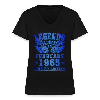 Legends were born in Februar 1965 Geburtstag - Frauen-T-Shirt mit V-Ausschnitt - Schwarz - Vorne - Lela (165cm)