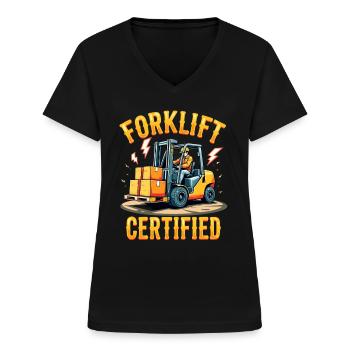 Forklift Certified Gabelstapler - Frauen-T-Shirt mit V-Ausschnitt - Schwarz - Vorne - Lela (165cm)