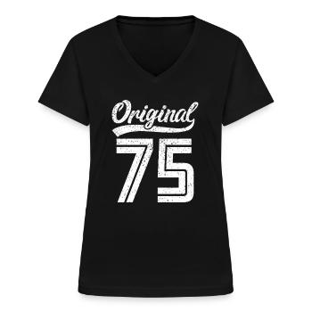 1975 Original 75 geboren 1975 - Frauen-T-Shirt mit V-Ausschnitt - Schwarz - Vorne - Lela (165cm)