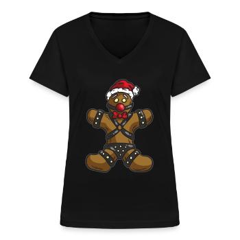 Frecher Lebkuchenmann Versaute Weihnachten BdM - Frauen-T-Shirt mit V-Ausschnitt - Schwarz - Vorne - Lela (165cm)