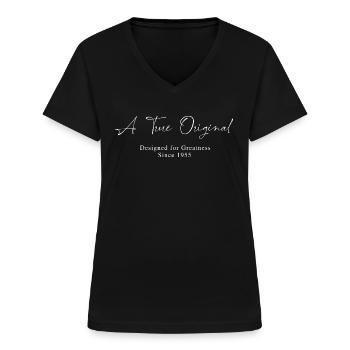 Ein wahres Original seit 1955 Geburtstag Jahrgang - Frauen-T-Shirt mit V-Ausschnitt - Schwarz - Vorne - Lela (165cm)