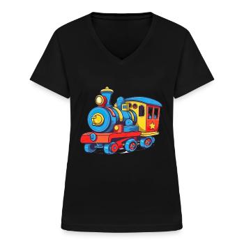 Niedliche Zug Eisenbahn Lokomotive - Frauen-T-Shirt mit V-Ausschnitt - Schwarz - Vorne - Lela (165cm)