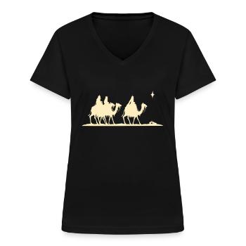 CrĂ¨che des Rois Mages - T-shirt col V Femme - noir - Devant - Lela (165cm)