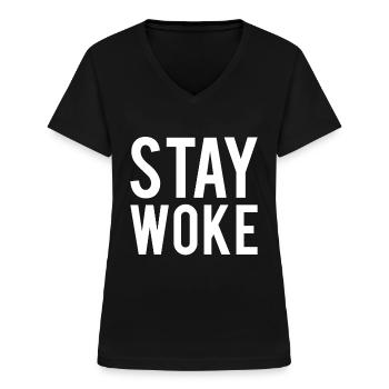 Anti- wach bleiben - Frauen-T-Shirt mit V-Ausschnitt - Schwarz - Vorne - Lela (165cm)