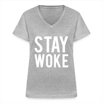 Anti- wach bleiben - Frauen-T-Shirt mit V-Ausschnitt - Grau meliert - Vorne - Lela (165cm)