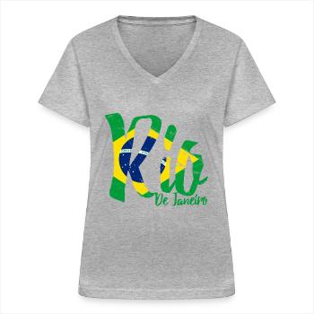 Rio De Janeiro Brasil - T-shirt col V Femme - gris chiné - Devant - Lela (165cm)