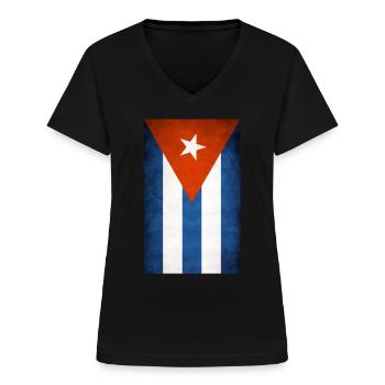 Drapeau de Cuba - T-shirt col V Femme - noir - Devant - Lela (165cm)