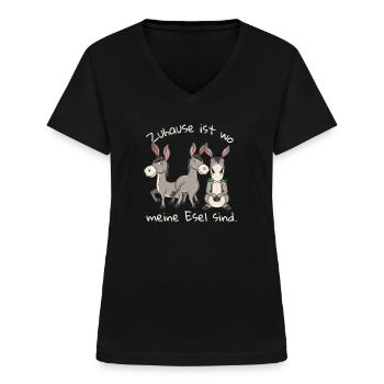 Zuhause ist wo meine Esel sind - Frauen-T-Shirt mit V-Ausschnitt - Schwarz - Vorne - Lela (165cm)