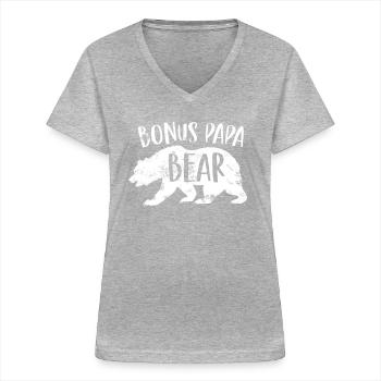 Bonus papa bear - stepfather - father's day - Women's V-neck T-shirt - sports grey - Front - Lela (165cm)