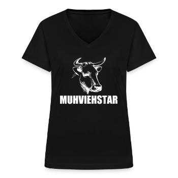 Muhviehstar Landwirt - Frauen-T-Shirt mit V-Ausschnitt - Schwarz - Vorne - Lela (165cm)