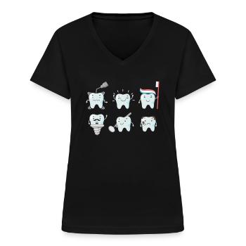 Zahn Zähne Zahnarzt Zahnarzthelferinnen Geschenk - Frauen-T-Shirt mit V-Ausschnitt - Schwarz - Vorne - Lela (165cm)