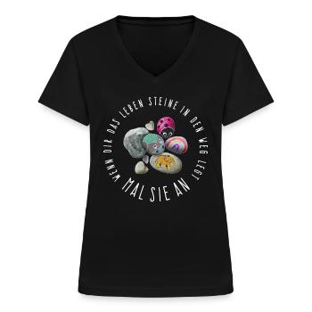 Wenn dir das Leben Steine in den Weg legt mal sie - Frauen-T-Shirt mit V-Ausschnitt - Schwarz - Vorne - Lela (165cm)