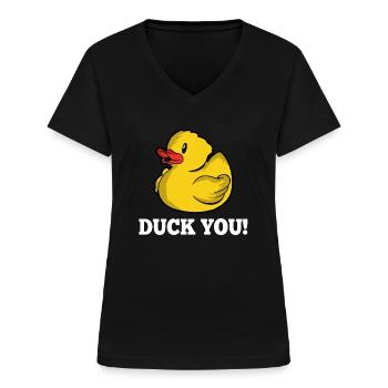 Duck You Enten Wortspiel Gummiente Quietscheente - Frauen-T-Shirt mit V-Ausschnitt - Schwarz - Vorne - Lela (165cm)