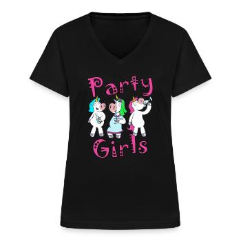 Party Girls Einhörner feiern Einhorn Geschenk JGA - Frauen-T-Shirt mit V-Ausschnitt - Schwarz - Vorne - Lela (165cm)