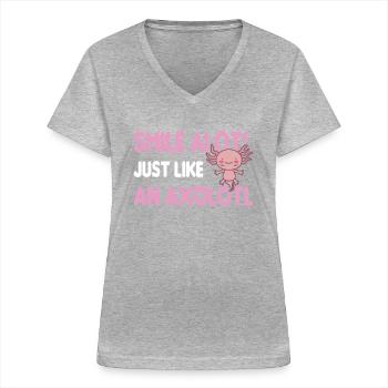 Axolotl Cute Aquatic Animal Power Animal - Women's V-neck T-shirt - sports grey - Front - Lela (165cm)