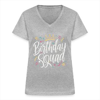 Birthday Squad Prinzessin Tiara - Frauen-T-Shirt mit V-Ausschnitt - Grau meliert - Vorne - Lela (165cm)