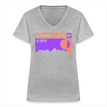 Grand Teton Finisher Hiking Wyoming Keepsake Gift - Women's V-neck T-shirt - sports grey - Front - Lela (165cm)