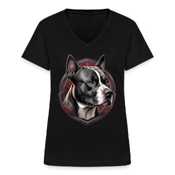 American Staffordshire Kopf - Frauen-T-Shirt mit V-Ausschnitt - Schwarz - Vorne - Lela (165cm)