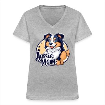 Aussie Mom - Frauen-T-Shirt mit V-Ausschnitt - Grau meliert - Vorne - Lela (165cm)