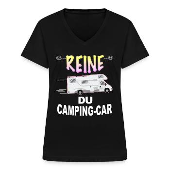 Camping-car Humour Femme Randonnée - T-shirt col V Femme - noir - Devant - Lela (165cm)