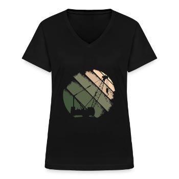 Kran - Frauen-T-Shirt mit V-Ausschnitt - Schwarz - Vorne - Lela (165cm)