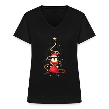 Pinguin Weihnachten - Frauen-T-Shirt mit V-Ausschnitt - Schwarz - Vorne - Lela (165cm)