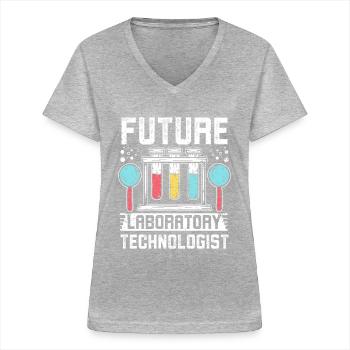 Futur technologue de laboratoire - T-shirt col V Femme - gris chiné - Devant - Lela (165cm)
