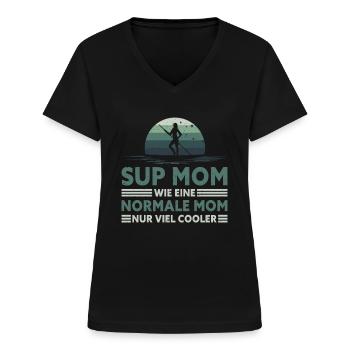 Retro SUP Mom - Wie eine normale Mum nur cooler - Frauen-T-Shirt mit V-Ausschnitt - Schwarz - Vorne - Lela (165cm)