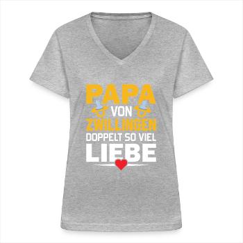Papa von Zwillingen - Doppelt so viel Liebe - Frauen-T-Shirt mit V-Ausschnitt - Grau meliert - Vorne - Lela (165cm)