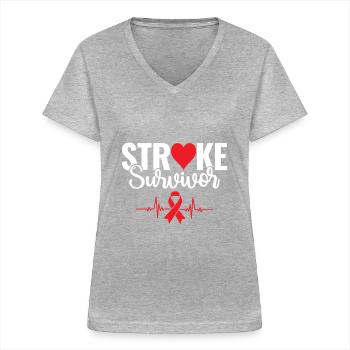 Stroke Survivor - Schlaganfall Überlebender - Frauen-T-Shirt mit V-Ausschnitt - Grau meliert - Vorne - Lela (165cm)