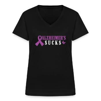 Alzheimer’s Sucks - Alzheimer’s Awareness Dementia - T-shirt col V Femme - noir - Devant - Lela (165cm)