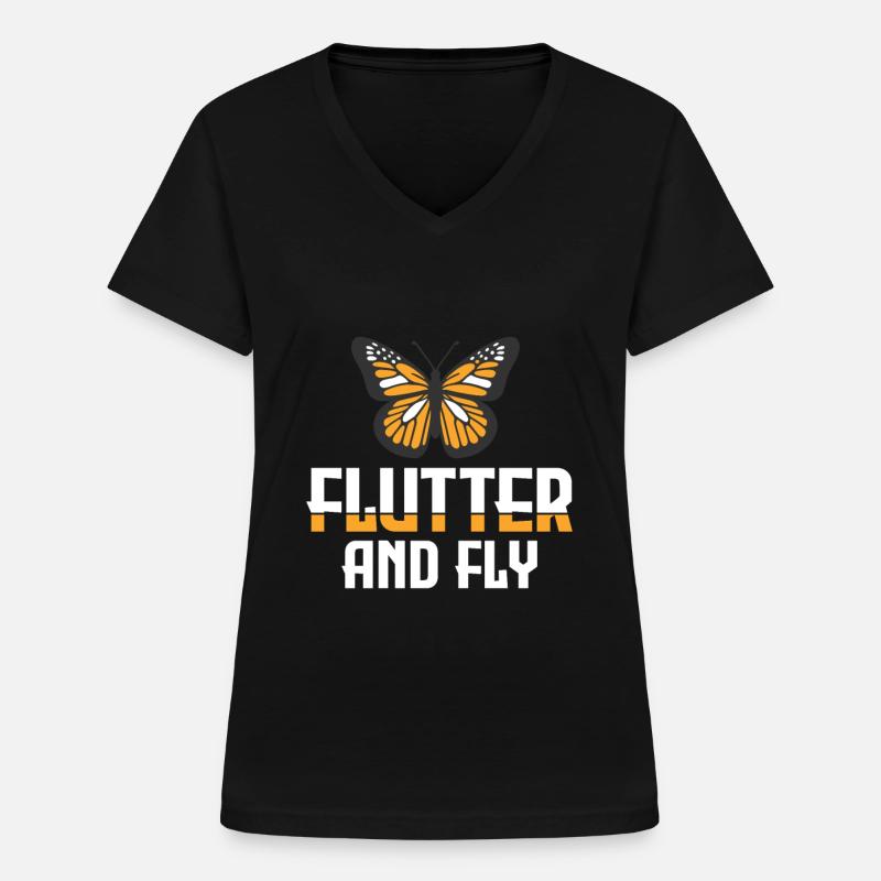 Flutter and Fly - Monarch Butterfly - Women's V-neck T-shirt - black